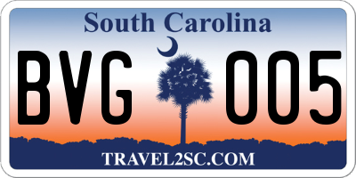 SC license plate BVG005