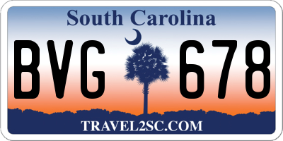 SC license plate BVG678