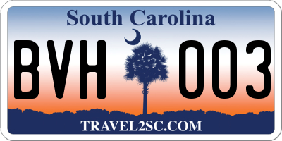 SC license plate BVH003