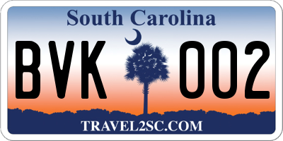 SC license plate BVK002