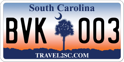 SC license plate BVK003