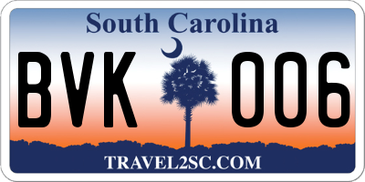 SC license plate BVK006