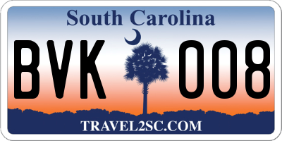 SC license plate BVK008
