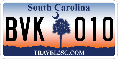 SC license plate BVK010