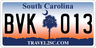 SC license plate BVK013