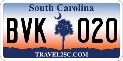 SC license plate BVK020