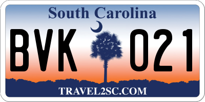 SC license plate BVK021