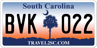 SC license plate BVK022