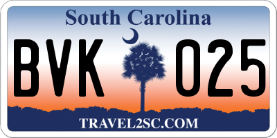 SC license plate BVK025