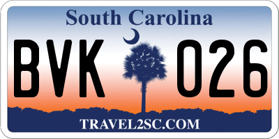 SC license plate BVK026