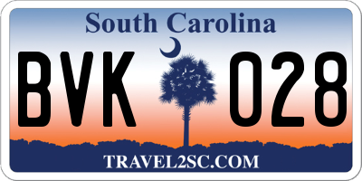 SC license plate BVK028