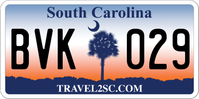 SC license plate BVK029