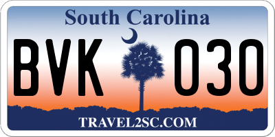 SC license plate BVK030