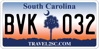 SC license plate BVK032
