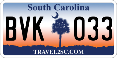 SC license plate BVK033