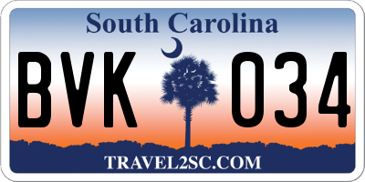SC license plate BVK034