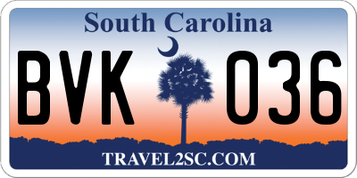 SC license plate BVK036