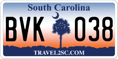 SC license plate BVK038