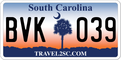 SC license plate BVK039