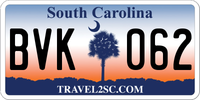 SC license plate BVK062