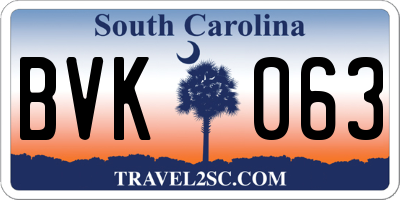 SC license plate BVK063