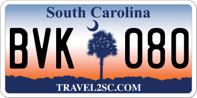 SC license plate BVK080