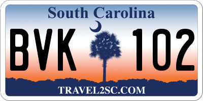 SC license plate BVK102