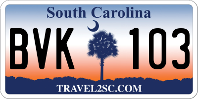 SC license plate BVK103