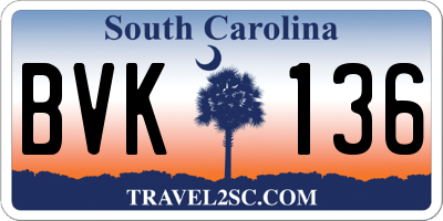 SC license plate BVK136