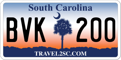 SC license plate BVK200