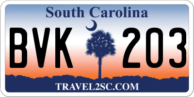 SC license plate BVK203