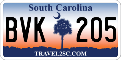 SC license plate BVK205