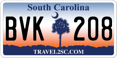 SC license plate BVK208