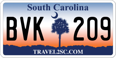 SC license plate BVK209