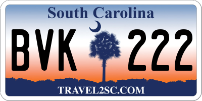 SC license plate BVK222