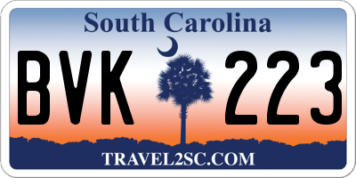 SC license plate BVK223