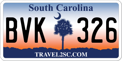 SC license plate BVK326