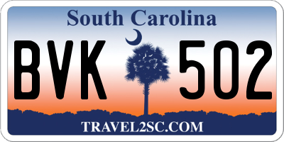 SC license plate BVK502