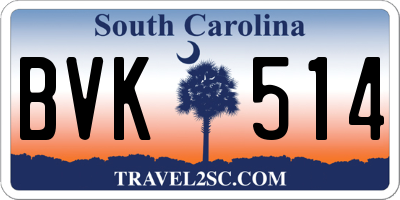 SC license plate BVK514
