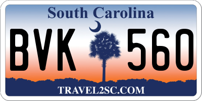 SC license plate BVK560