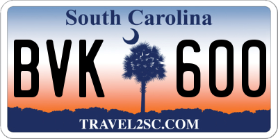 SC license plate BVK600
