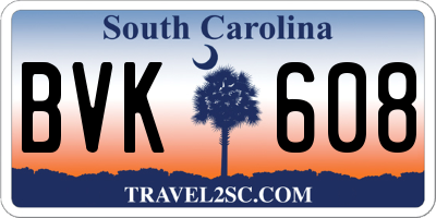SC license plate BVK608
