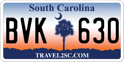 SC license plate BVK630