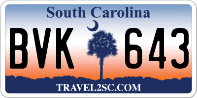 SC license plate BVK643
