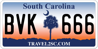 SC license plate BVK666