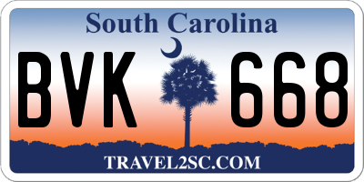 SC license plate BVK668