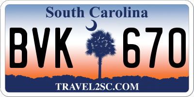 SC license plate BVK670