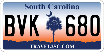 SC license plate BVK680