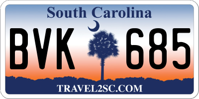 SC license plate BVK685