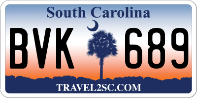 SC license plate BVK689